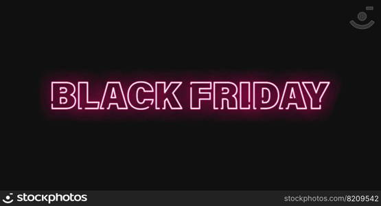 Black friday neon vector background. Glowing special offer discound banner. Glow poster illustration.