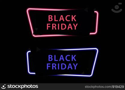 Black Friday on Sale , Neon Light , Special offer banner for your design , discount clearance event festival , minimal style , sticker , price tag , badge , Flat linear , illustration vector