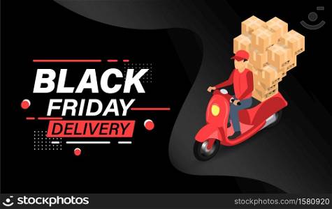 Black friday online shopping delivery express by scooter