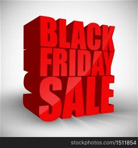 Black friday sale 3d red text isolated on white background .3d Vector illustration