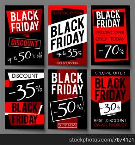 Black Friday sale advertising posters vector template with best price and offer. Black friday sale banner, special offer shopping illustration. Black Friday sale advertising posters vector template with best price and offer