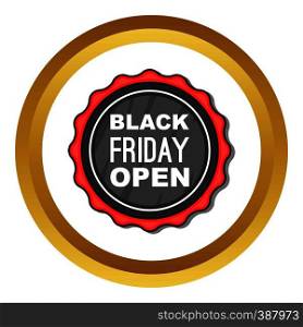 Black Friday sale badge vector icon in golden circle, cartoon style isolated on white background. Black Friday sale badge vector icon