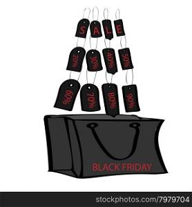 Black Friday sale bag tag and discounts. Goods stores and shopping. Black Friday sale bag tag and discounts