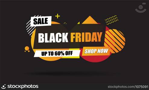 Black Friday Sale banner abstract layout on black background with discount 60% off.Template design for list, page, mockup brochure style, banner, idea, cover, booklet, print, flyer and book.