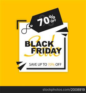 Black Friday sale banner. Mega sale web template on yellow background for promo design. Special offer tag with white typography. Template for promotion, advertising and fashion ads. Vector illustration.. Black Friday sale banner. Mega sale web template on yellow background for promo design. Special offer tag with white typography.