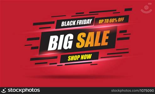 Black Friday Sale banner speed light layout on red background with discount 60% off.Template design for list, page, mockup brochure style, banner, idea, cover, booklet, print, flyer and book.