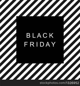 Black friday sale banner. Text Black Friday on a black square on a background of abstract lines in black and white. Vector illustration EPS 10