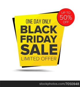 Black Friday Sale Banner Vector. Sale background. Half Price Black Sticker. Isolated On White Illustration. Black Friday Sale Banner Vector. Advertising Poster. Discount And Promotion. Isolated Illustration