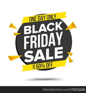 Black Friday Sale Banner Vector. Website Sticker, Black Web Page Design. Sale Label. Isolated Illustration. Black Friday Sale Banner Vector. Sale background. Half Price Black Sticker. Isolated On White Illustration