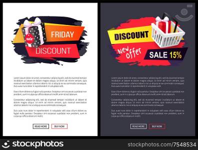 Black Friday sale, banner with presents in boxes vector. Discounts and special prices, reductions and surprises, autumn sellout on web poster with text. Black Friday Sale, Banner with Presents in Boxes