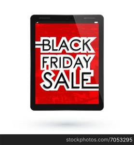 Black Friday Sale. Black Tablet PC Pad. Vector illustration.. Black Friday tablet