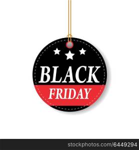 Black Friday sale black tag, round banner, vector illustration