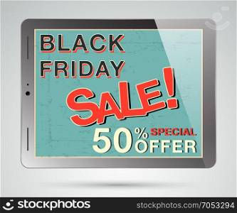 Black friday sale design. Metallic Tablet PC Pad. Vector illustration.. Black friday sale