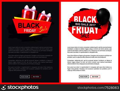 Black friday sale, discounts on autumn sellout vector. Presents and balloon, promotion of products and exclusive goods. Offers business propositions. Black Friday Sale, Discounts on Autumn Sellout