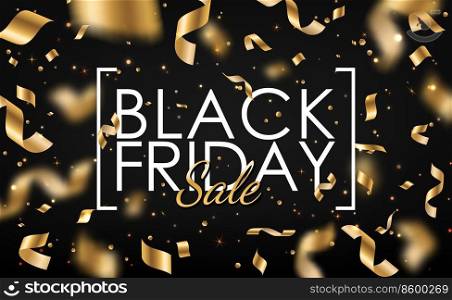 Black friday sale, golden serpentine ribbon for offer promo banner, vector background. Black friday promo, discount and sale day promotion on special price with gold glitter serpentine ribbons. Black friday sale promo, golden serpentine ribbons