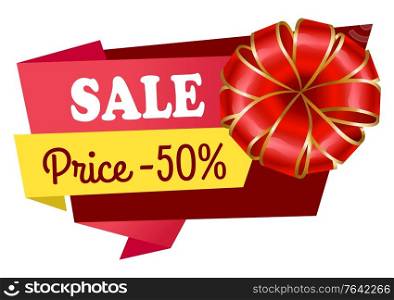 Black friday sale in stores, best offer for shopping. Best discount, up to 30 percent off price. Red label tied by bow, knot. Designed caption with promotion on card. Vector illustration in flat style. Lower Price on Products on Sale, Promotion Caption