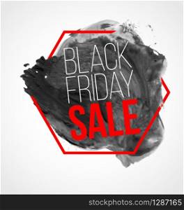 Black Friday sale label - black splash with white and red text