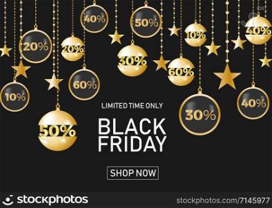 Black friday sale on background with star. Limited time only. Template for a banner, shopping, discount. Vector illustration for your design