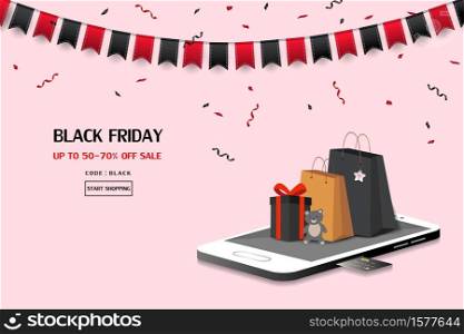 Black friday sale on mobile application or website,for advertising,shopping online,banner,poster or flyer,vector illustration