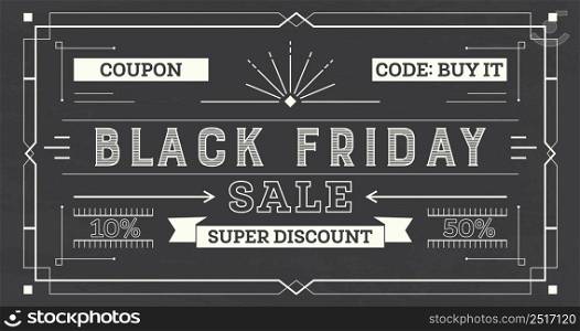 Black Friday Sale Retro Background. Coupon Template with Rays, Lines and Frame. Vector Illustration.