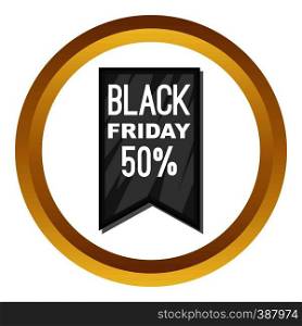 Black Friday sale ribbon vector icon in golden circle, cartoon style isolated on white background. Black Friday sale ribbon vector icon