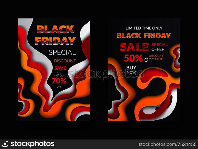 Black Friday sale, special discount 70 percent off, promo poster with 3D effects. Best offer, flyer info about price reduction, final discounts vector. Black Friday Sale, Special Discount 70 Percent Off