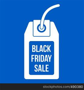 Black Friday sale tag icon white isolated on blue background vector illustration. Black Friday sale tag icon white