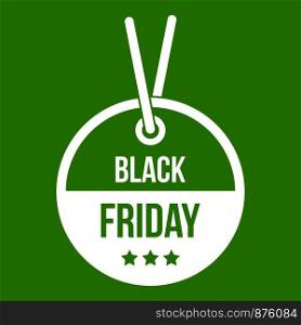 Black Friday sale tag icon white isolated on green background. Vector illustration. Black Friday sale tag icon green