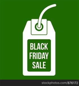 Black Friday sale tag icon white isolated on green background. Vector illustration. Black Friday sale tag icon green
