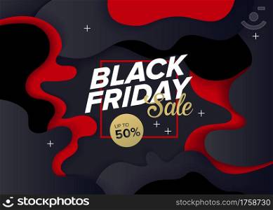 Black Friday Sale up to 50% off. Red and black price tags. Sales tags. Vector banner.