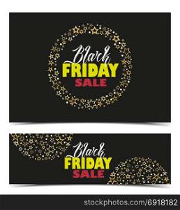 Black Friday Sale. Vector illustration Black Friday Sale background with golden stars, invitation, posters, brochure, banners