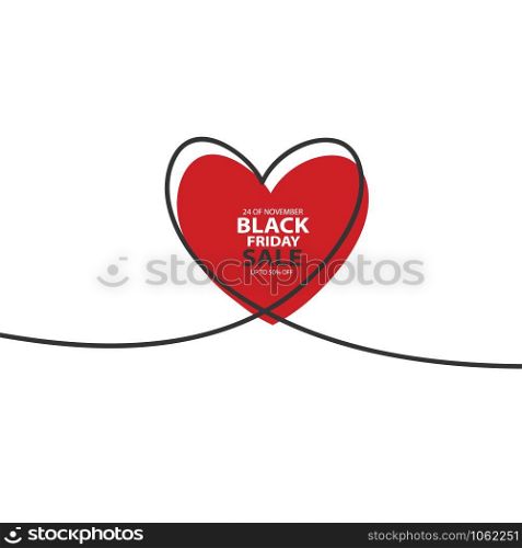Black Friday Sale with glitch Heart in continuous drawing lines in a flat style in continuous drawing lines. Continuous black line.. Black Friday Sale with glitch Heart in continuous drawing lines in a flat style in continuous drawing lines. The work of flat design. Symbol of love and tenderness