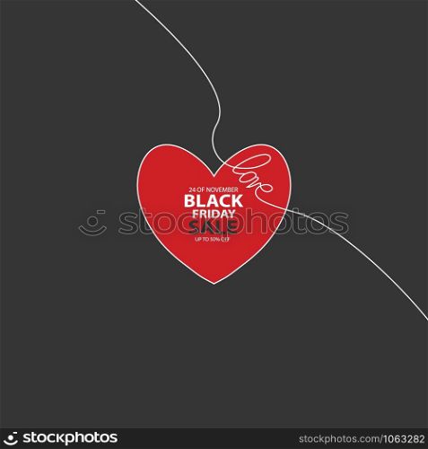 Black Friday Sale with Heart. The work of flat design. Symbol of love and tenderness.. Black Friday Sale with Heart. The work of flat design. Symbol of love and tenderness