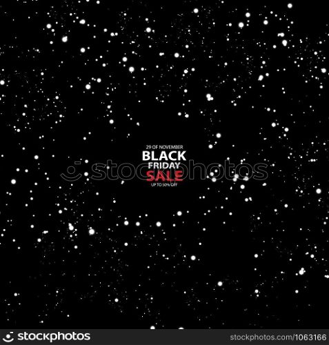 Black friday sale with snow on the black background. Light vector background for your advertise, discounts and business.. Black friday sale with snow on the black background. Light vector background for your advertise, discounts and business