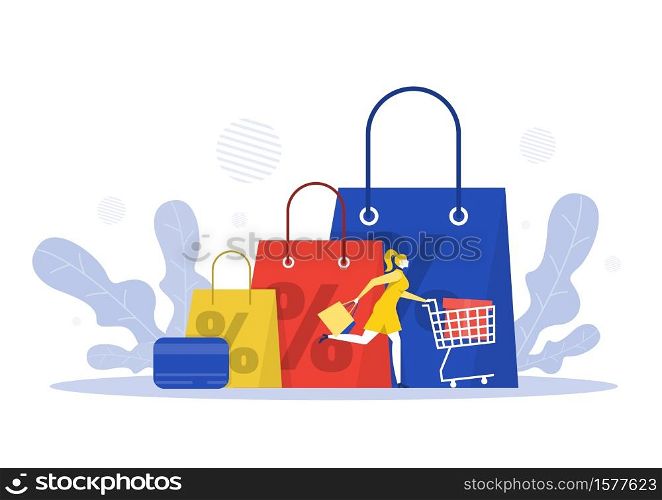 black friday shop, woman buying on super discount ,Shop online service, promo purchase marketing illustration