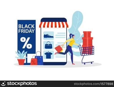 black friday shop,woman shop online stor, promo purchase marketing illustration