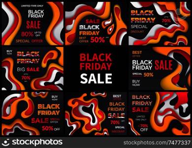 Black friday special discount, 70 percent offer vector. Limited time, reduction half of price, autumn sellout shops. Clearance deal, seasonal bargain. Black Friday Special Discount, 70 Percent Offer