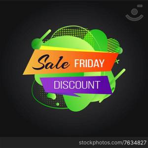 Black friday special promotion and discounts vector, isolated banner with stripes promotional label, super price reduction, reduced cost mega offer. Sale Black Friday, Special Offer Discount Banner