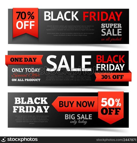 Black friday super sale horizontal banner set isolated vector illustration. Black Friday Banner Set