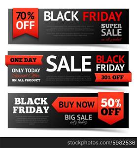 Black friday super sale horizontal banner set isolated vector illustration. Black Friday Banner Set