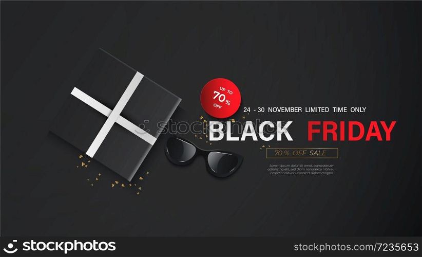 Black Friday Tag label banner on Red wallpaper background use for promotion sale and discount on love celebration