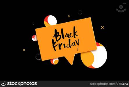 Black Friday text with decoration. Lettering for promotion of sale with speech bubble.