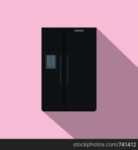 Black fridge icon. Flat illustration of black fridge vector icon for web design. Black fridge icon, flat style