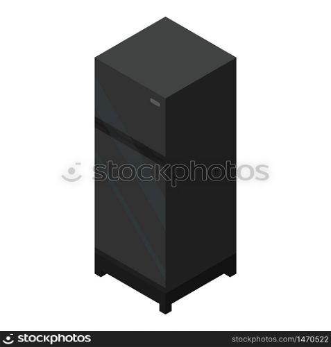 Black fridge icon. Isometric of black fridge vector icon for web design isolated on white background. Black fridge icon, isometric style