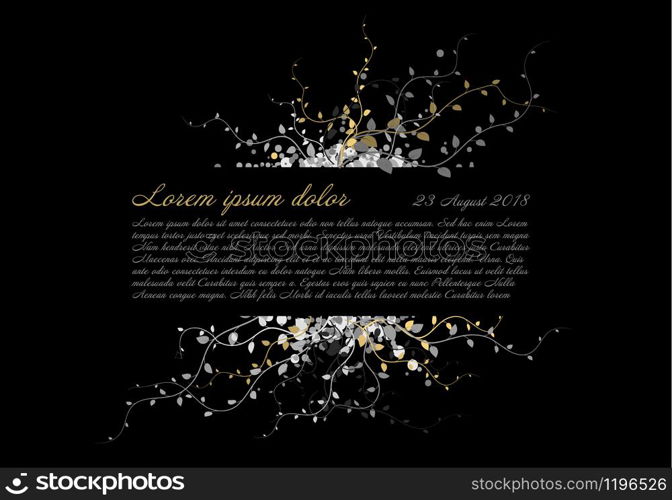 Black funeral card template with white and golden flowers and place for your content