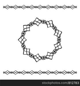 Black geometrcal vector border and circle frame on white background. Black geometrcal border and circle frame