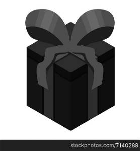 Black gift box icon. Isometric of black gift box vector icon for web design isolated on white background. Black gift box icon, isometric style