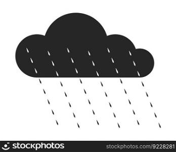 Black gloomy cloud with rain drops flat line black white vector object. Heavy rain. Editable cartoon style icon. Simple isolated outline spot illustration for web graphic design and animation. Black gloomy cloud with rain drops flat line black white vector object