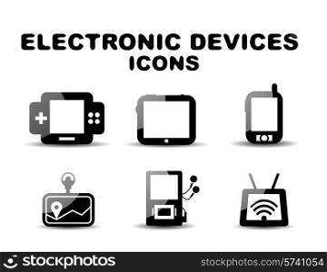 Black glossy electronic devices vector icon set