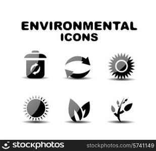 Black glossy environmental vector icon set